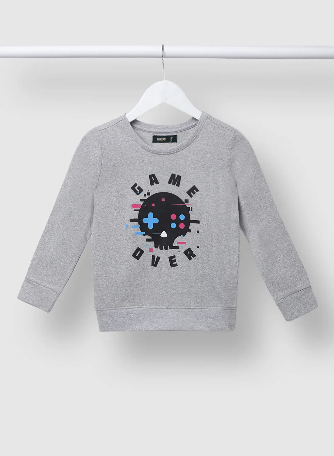 QUWA Stylish Boys Graphic Printed Long Sleeve Crew Neck Sweatshirt Grey