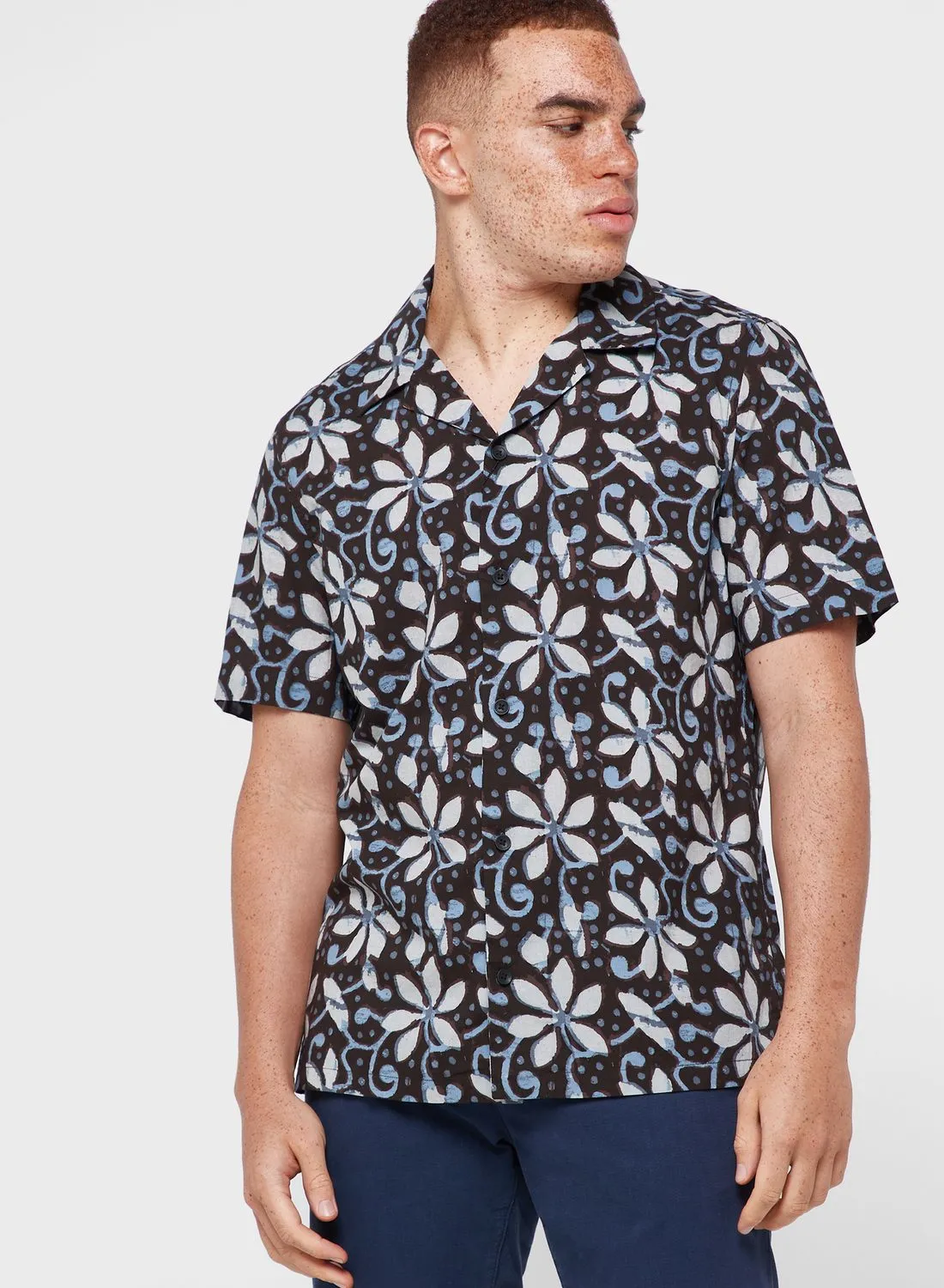 Mango Man Floral Print Regular Fit Shirt