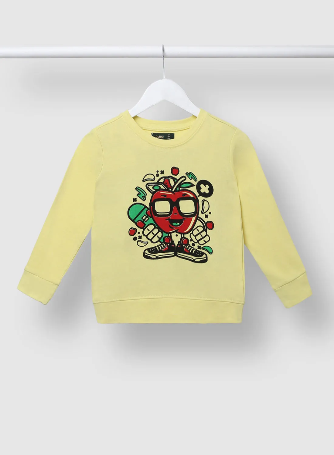 QUWA Elegant Boys Graphic Printed Long Sleeve Crew Neck Sweatshirt Yellow