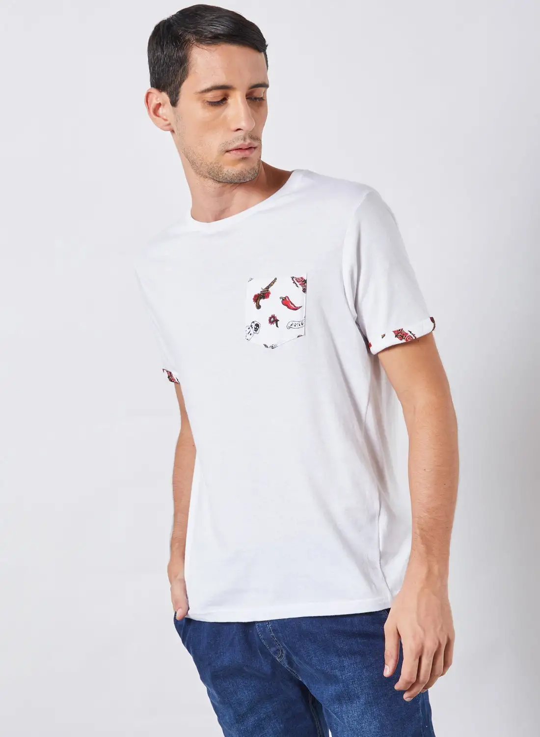 BRAVE SOUL Printed Pocket T-Shirt White