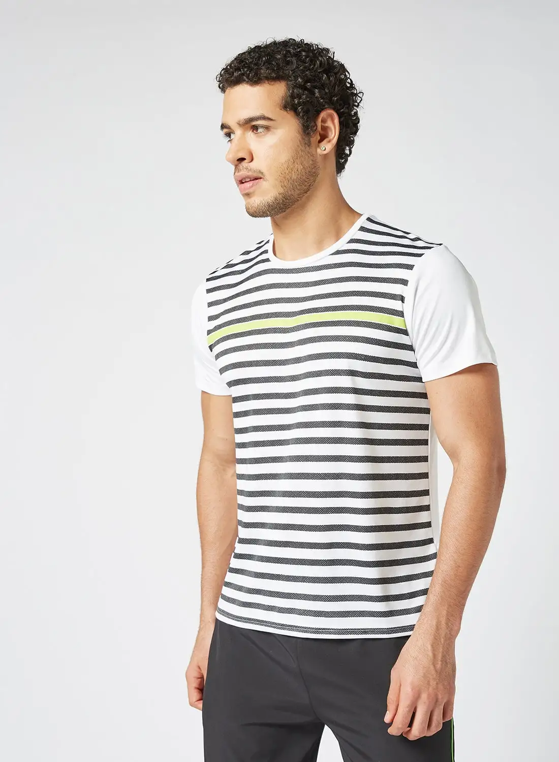 Athletiq Stripes Sportswear Crew Neck T-Shirt White