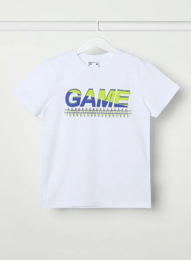 NEON Game Printed Casual Crew Neck T-Shirt Bright White