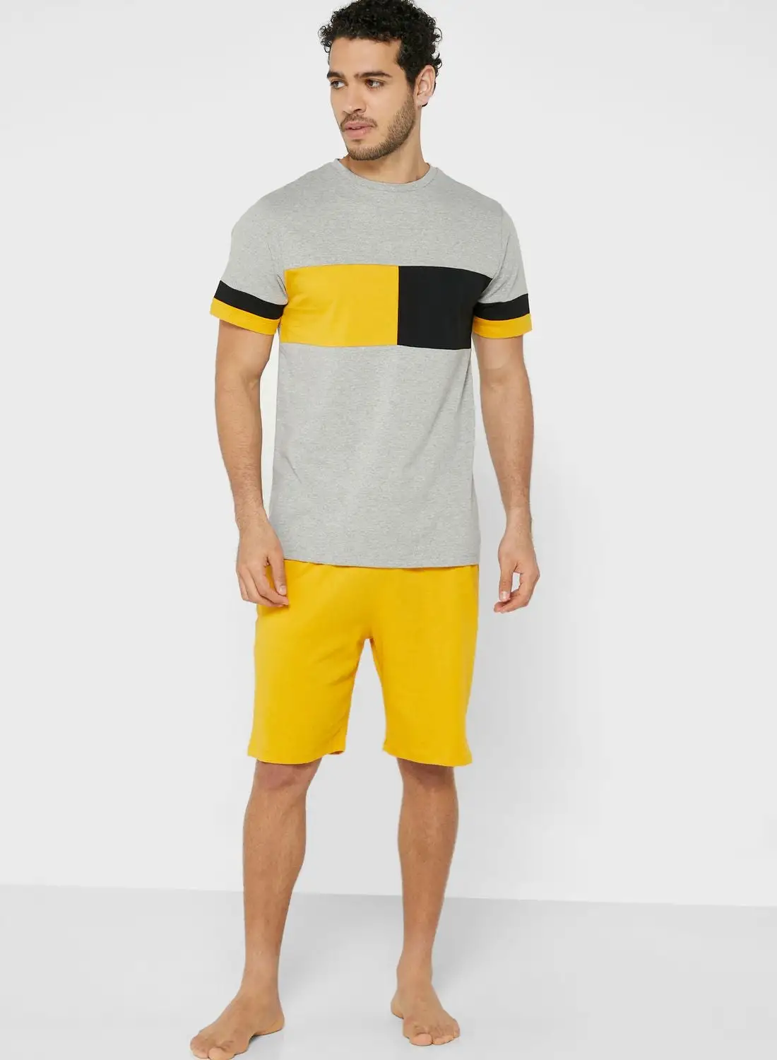 Seventy Five Colourblock T-Shirt Pyjama Shorts Set