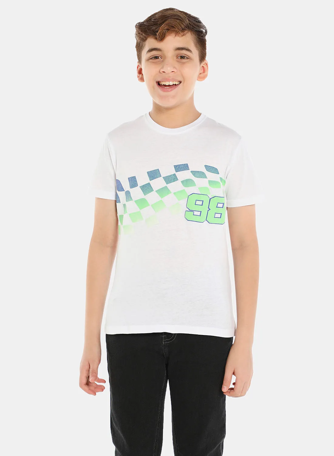 NEON 98 Printed Casual Crew Neck T-Shirt Bright White