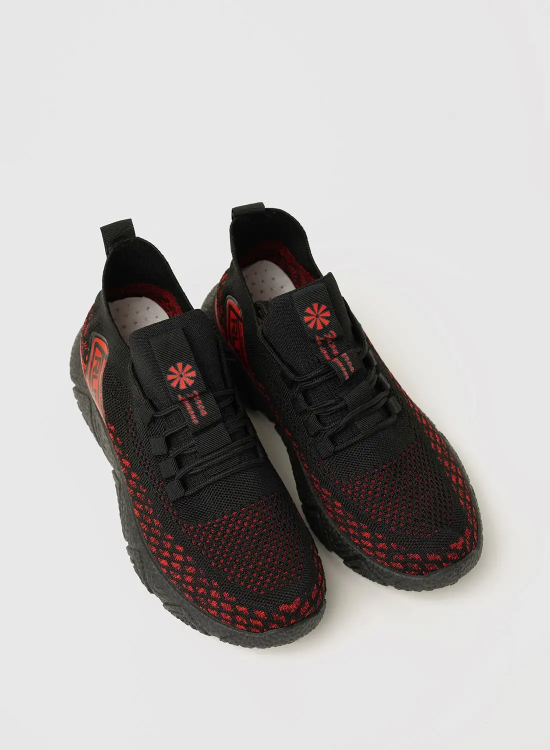 QUWA Mesh Detail Lace-Up Low Top Sneakers Black/Red