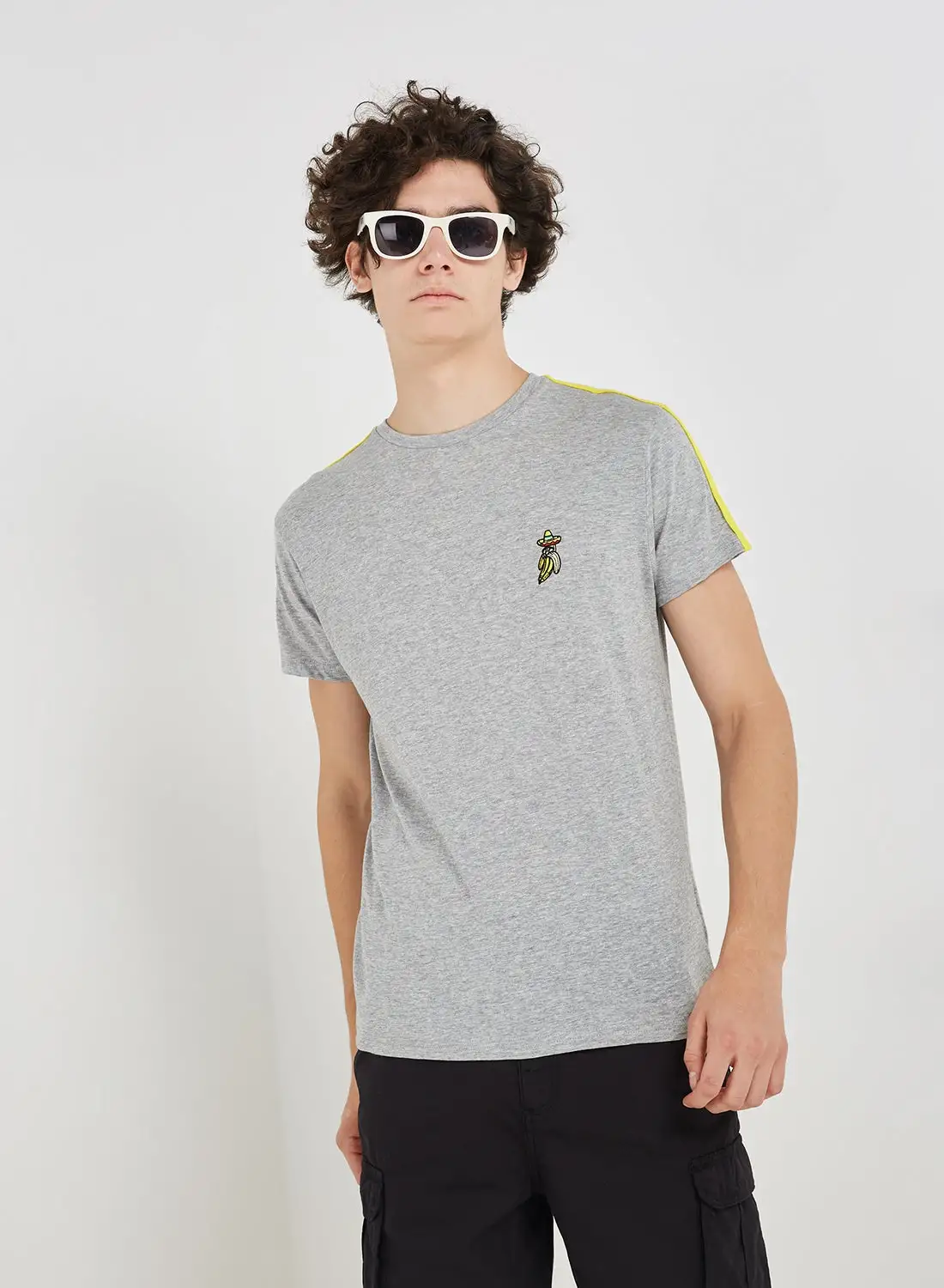 BRAVE SOUL Solid Shade T-Shirt Grey