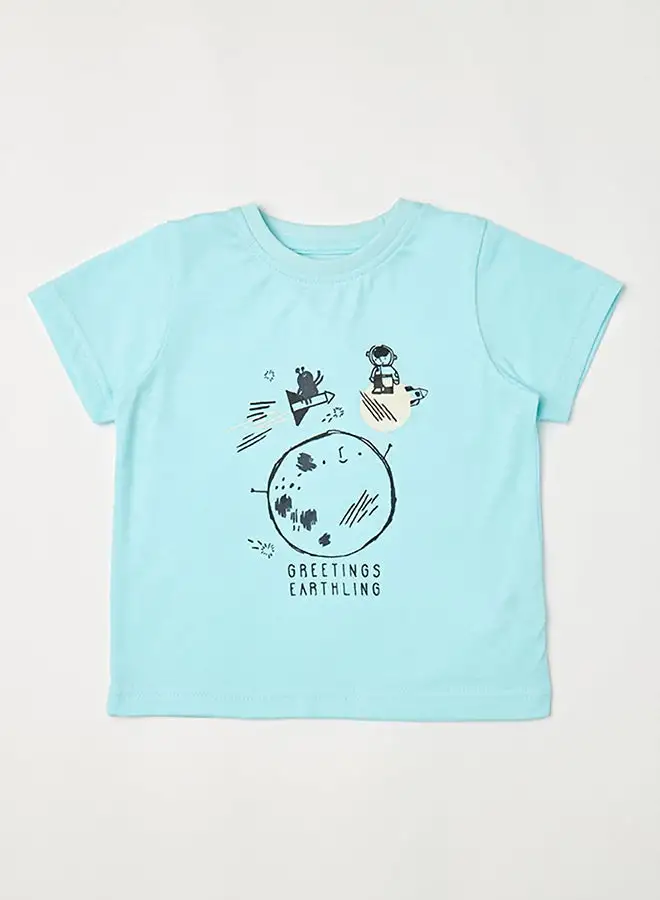 Zarafa Baby Boys Round Neck Short Sleeve T-Shirt Sky Blue