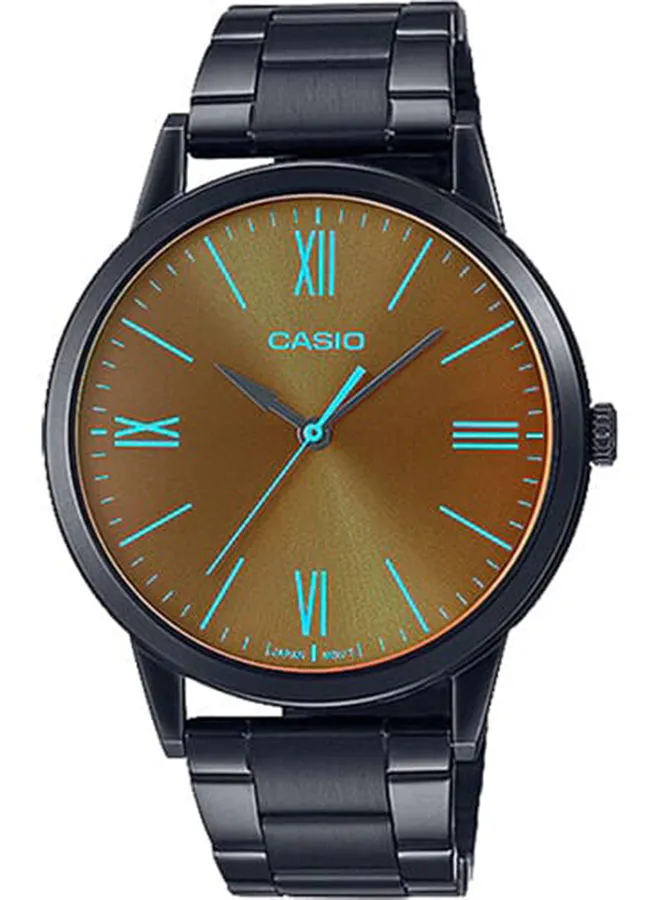 CASIO Men Watch Analog Brown Dial Stainless Steel Black Ion Plated Band And Case  MTP-E600B-1BDF