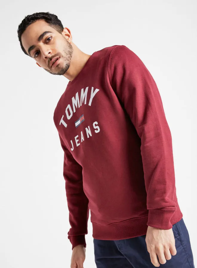 TOMMY JEANS Printed Cotton Long Sleeve Sweatshirt Red