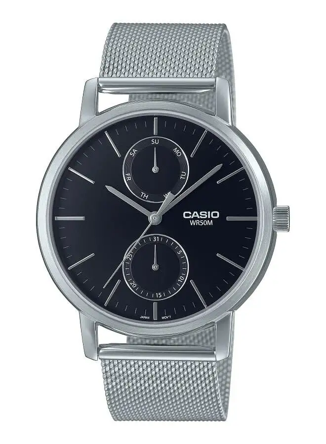 CASIO Men Watch Analog Multi Hand Black Dial Stainless Steel Mesh Band MTP-B310M-1AVDF