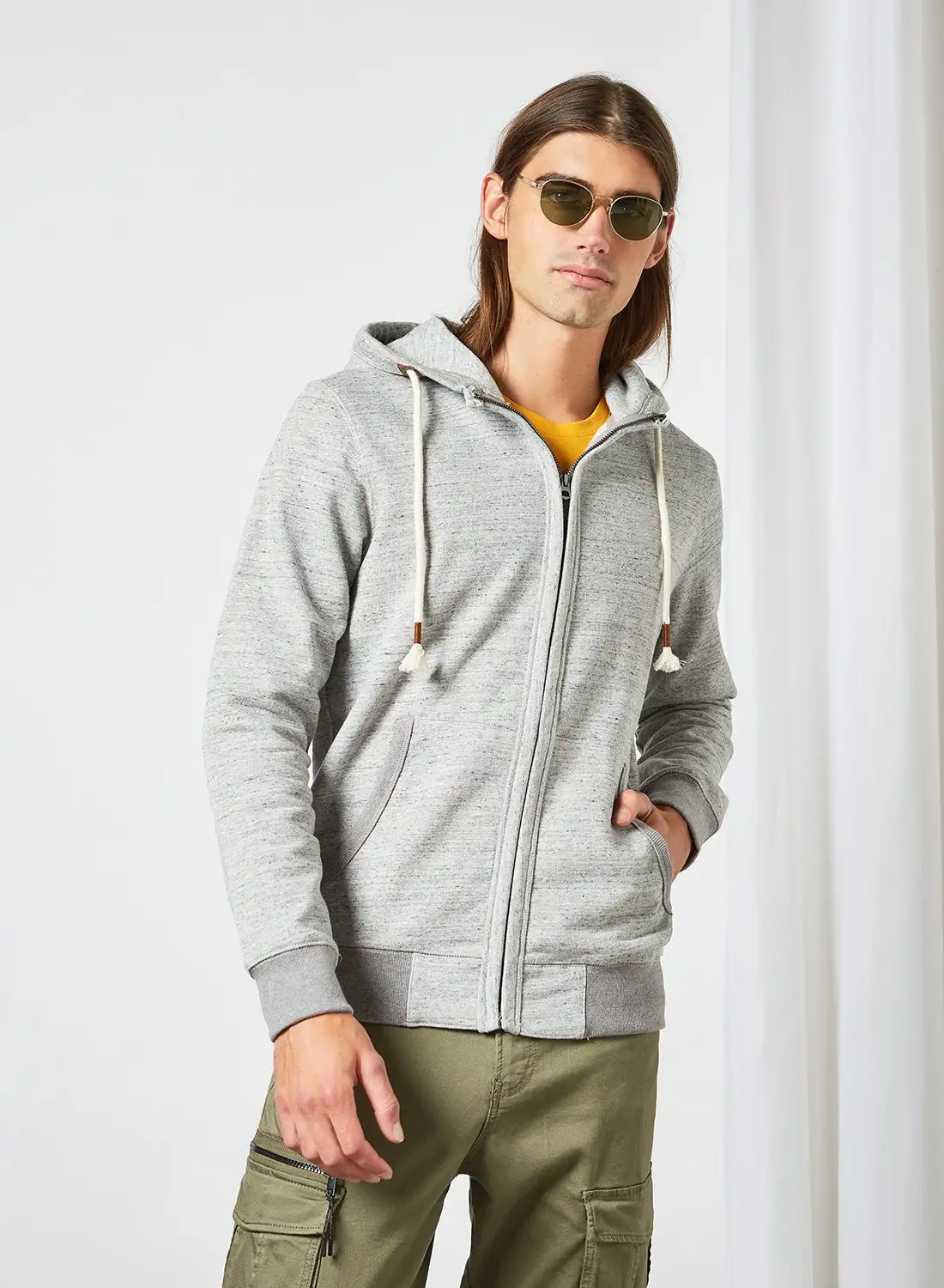 JACK & JONES Essential Zip Through Hoodie Light Grey