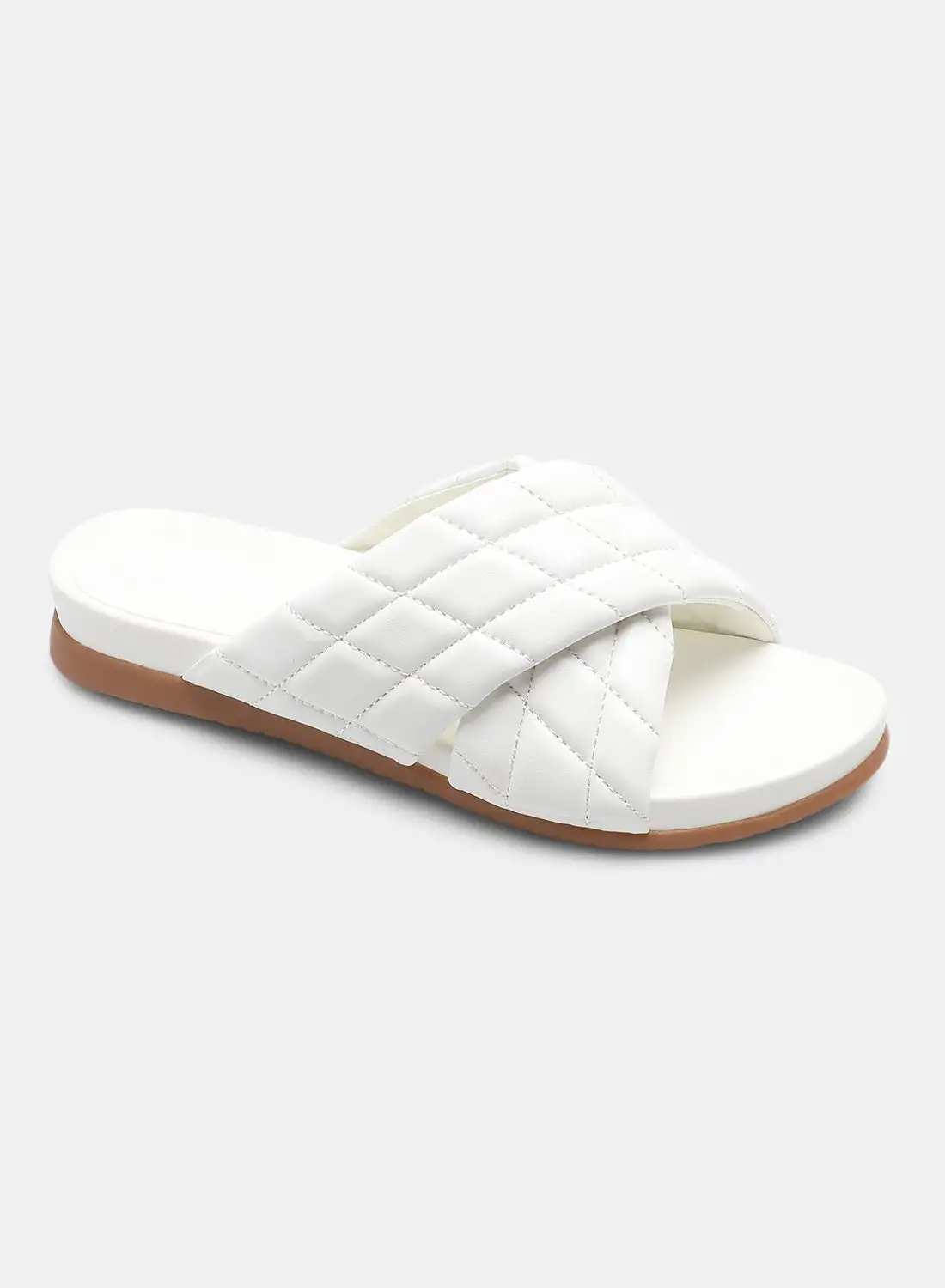 Aila Quilted Criss-Cross Strap Casual Sandals White