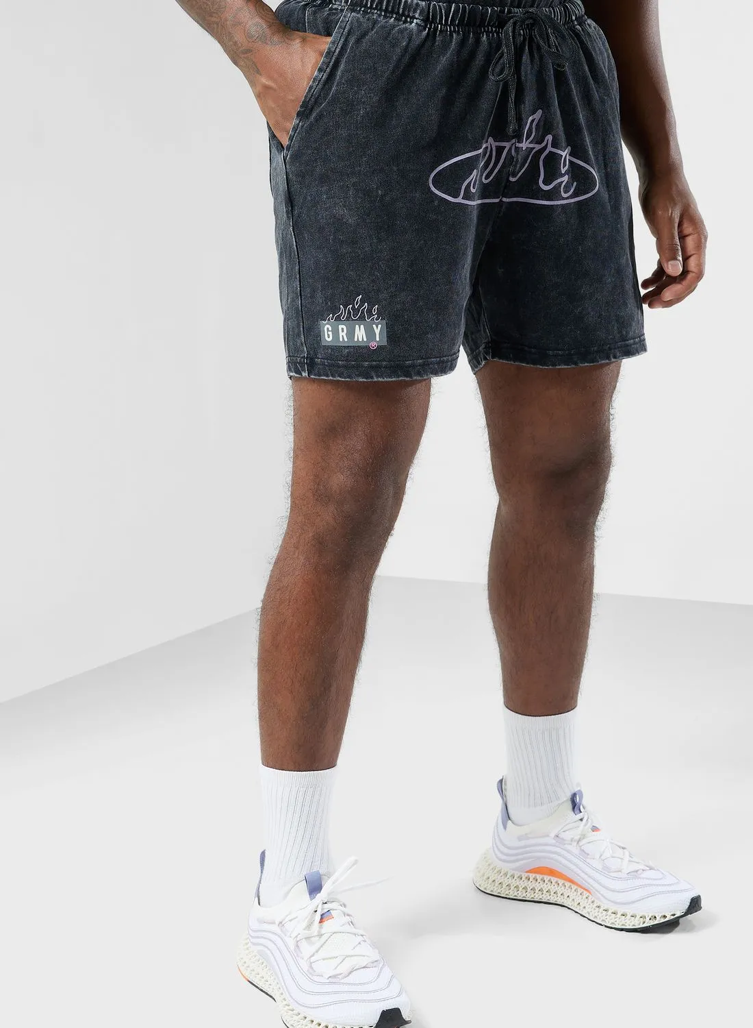 Grimey Cloven Tongues Stone Washed Sweatshorts