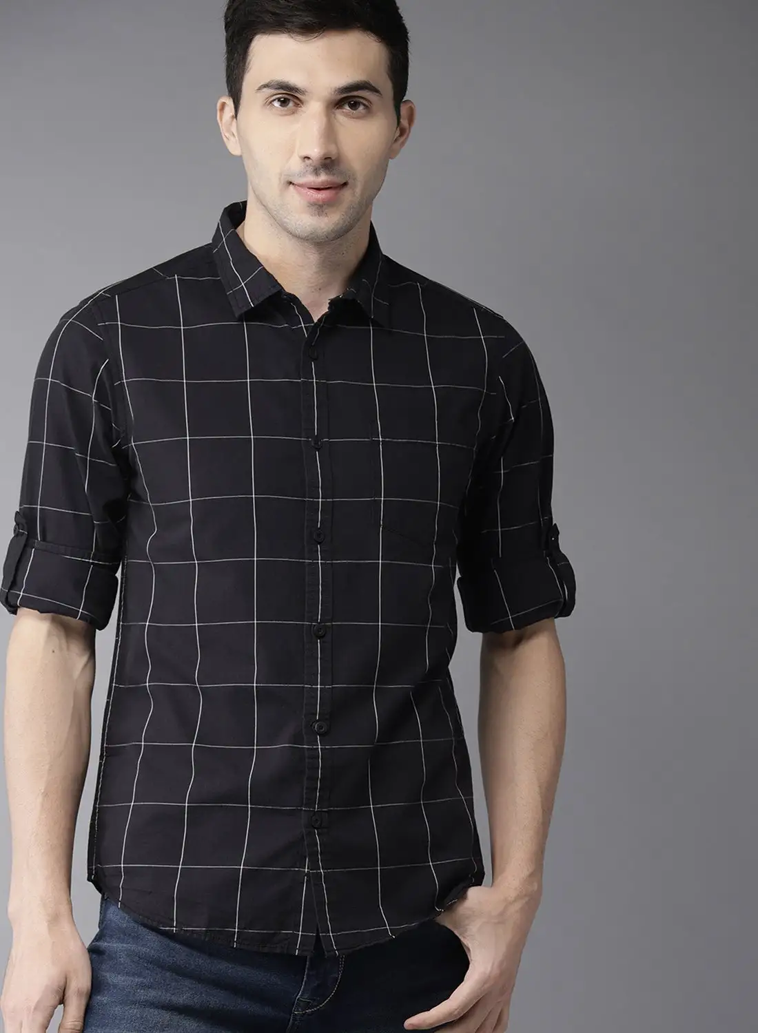 HERE&NOW Slim Fit Checked Casual Shirt Black