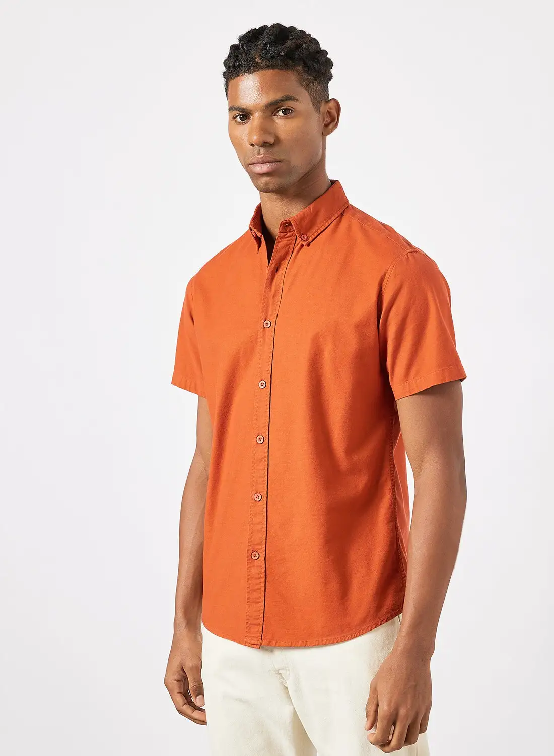 QUWA Solid Button Down Collared Neck Shirt Bombay Brown