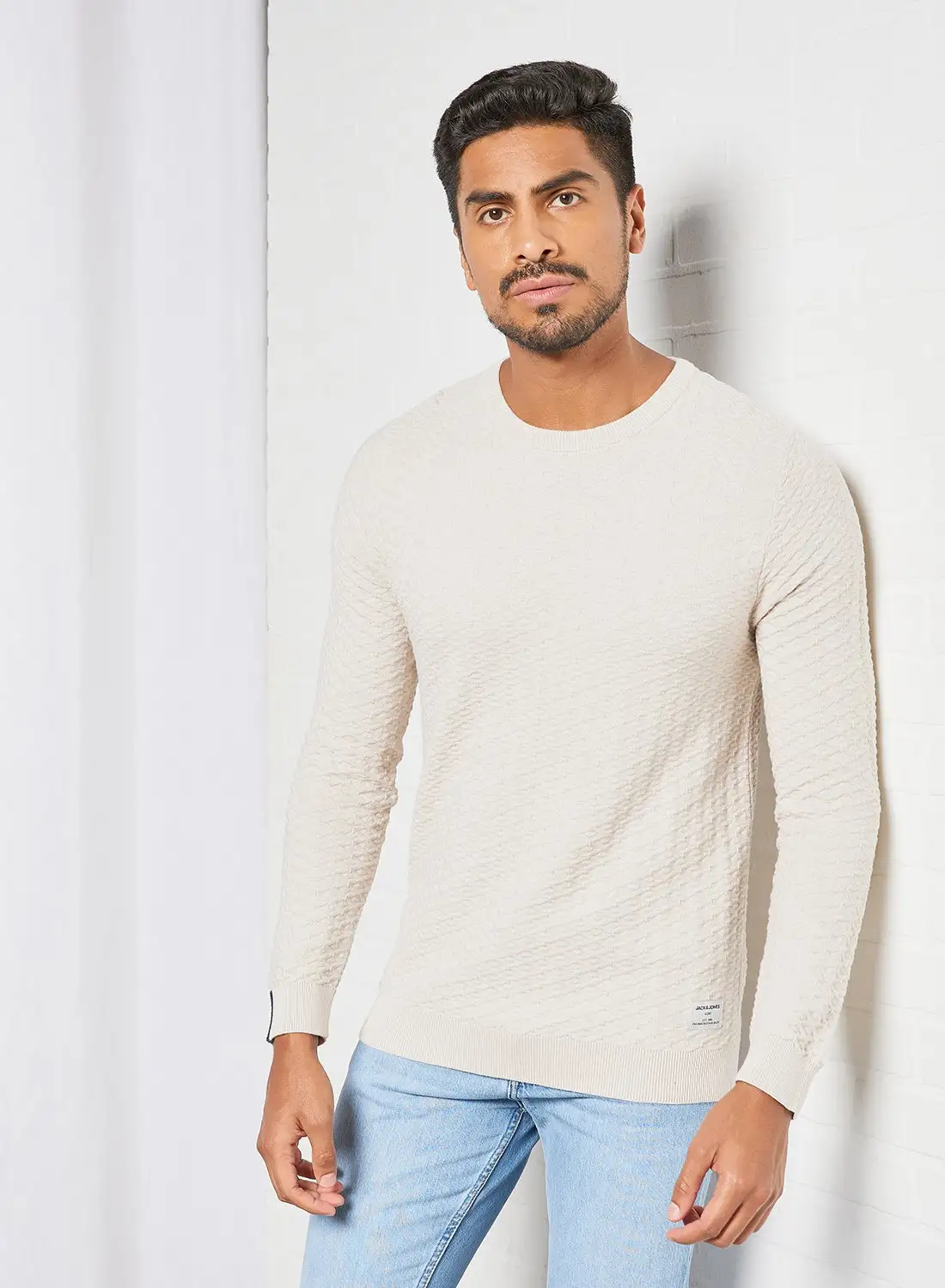 JACK & JONES Knitted Crew Neck Sweater Beige