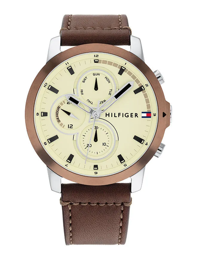 TOMMY HILFIGER Men Analog Round Shape Leather Wrist Watch 46 mm