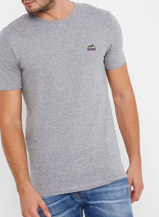 JACK & JONES Embroidery Detailed Melange T-Shirt Light Grey Melange