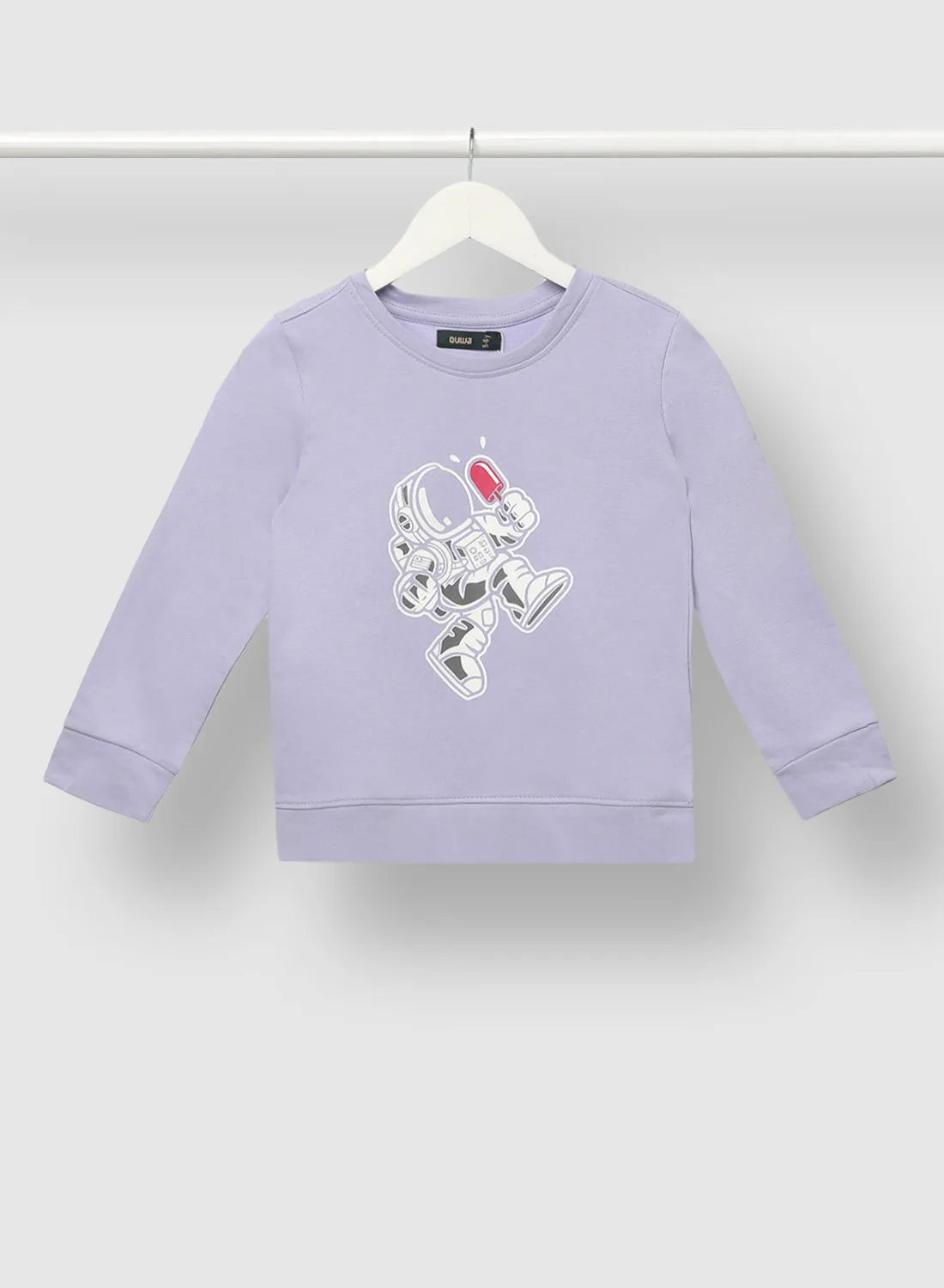 QUWA Trendy Boys Graphic Printed Crew Neck Sweatshirt Light Purple