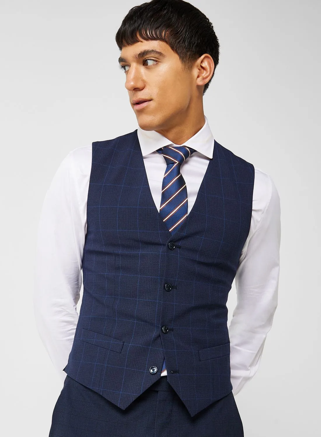 Mango Man Checked Slim Fit Vest Coat