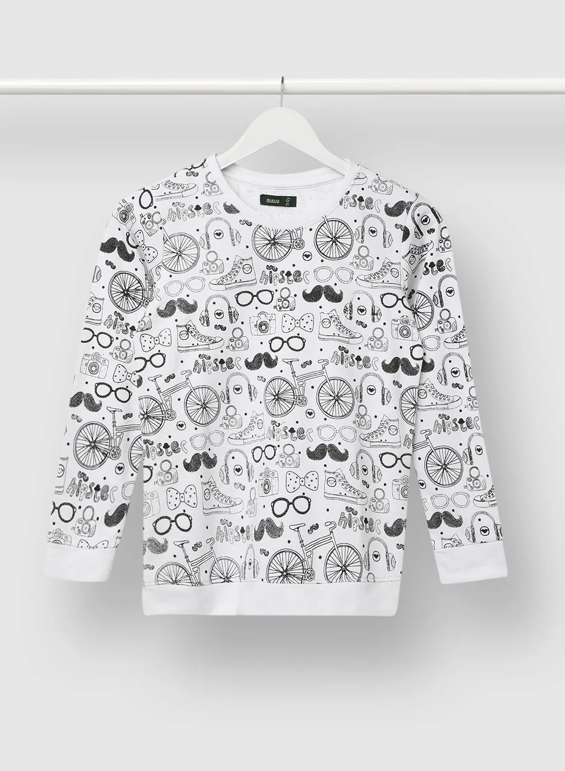 QUWA Boys Elegant All Over Printed Sweatshirt White/Charcoal