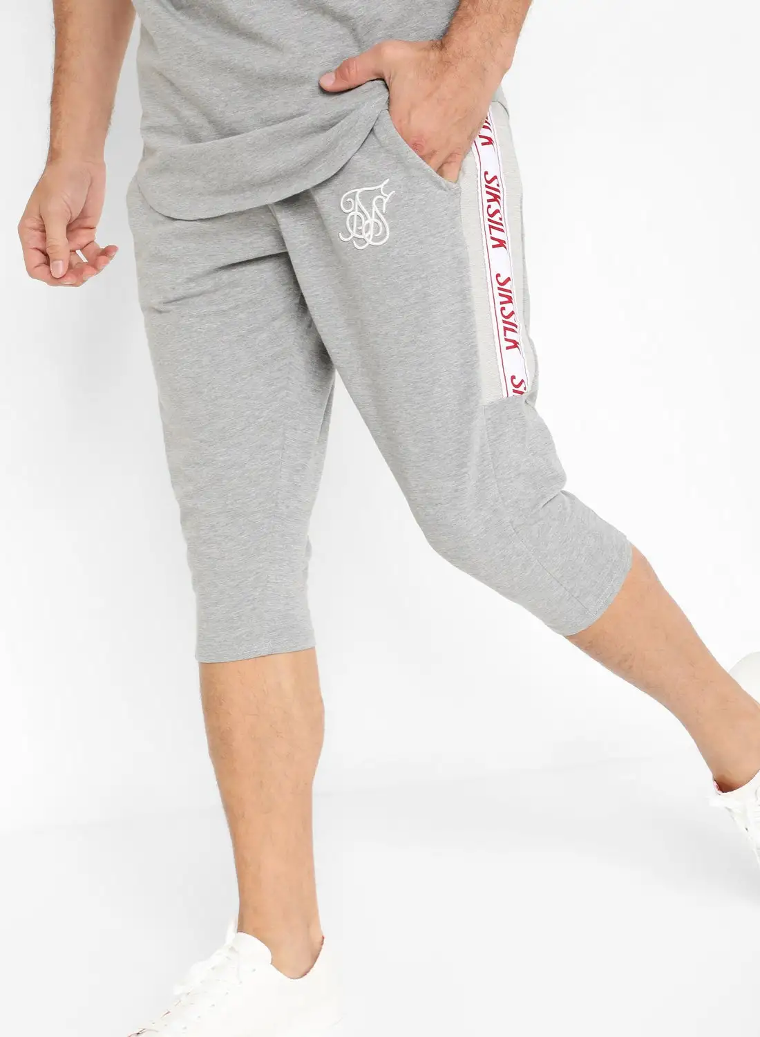 SikSilk Side Logo Tape Detailed Long Shorts Grey Marl