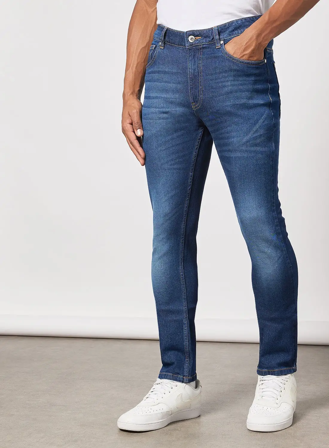 QUWA Washed Straight Jeans Dark Blue