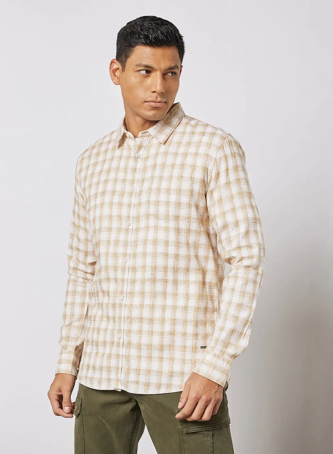 ABOF Slim Fit Shirt Beige/White