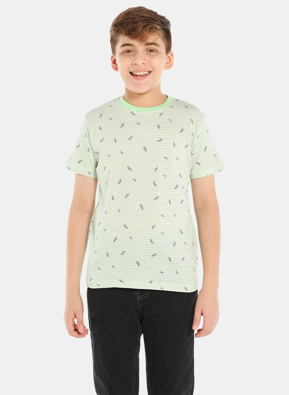 NEON Boys Crew Neck Short Sleeve T-Shirt Ivory/Green