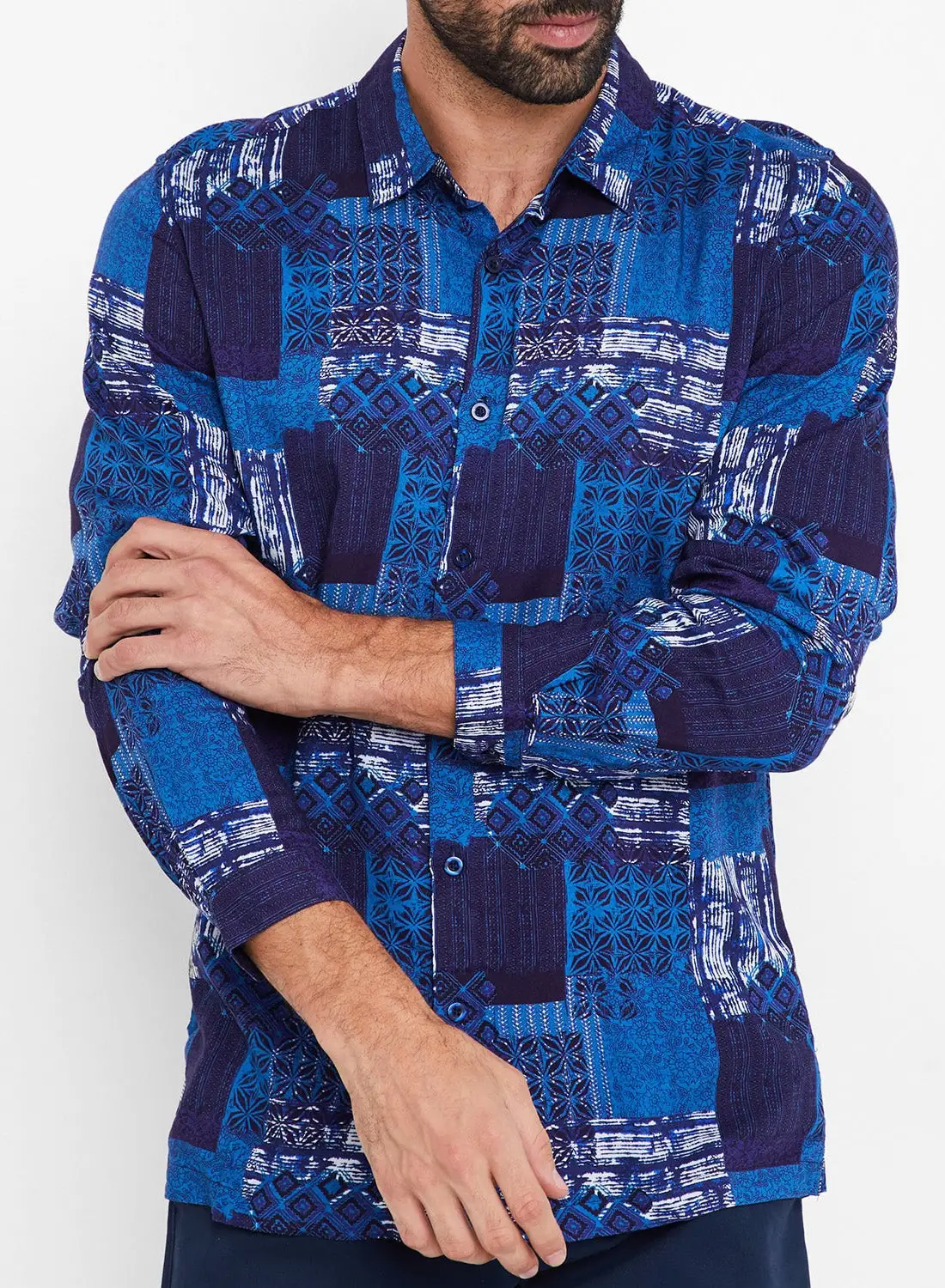 STATE 8 Multi Printed Casual Shirt Blue/White