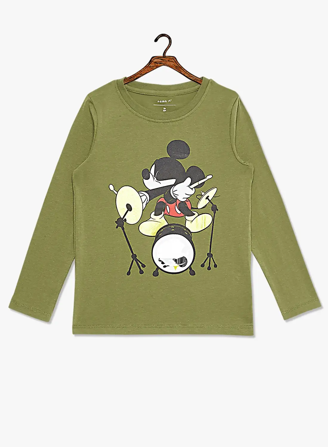 NAME IT Kids Mickey Mouse Long Sleeve T-Shirt Olive