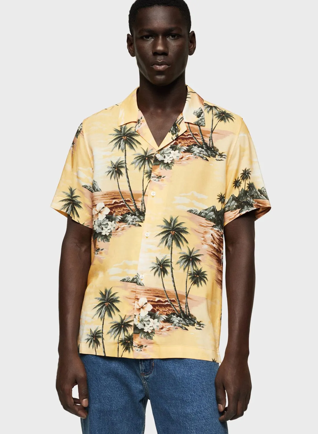 Mango Man Hawaiian Print Regular Fit Shirt