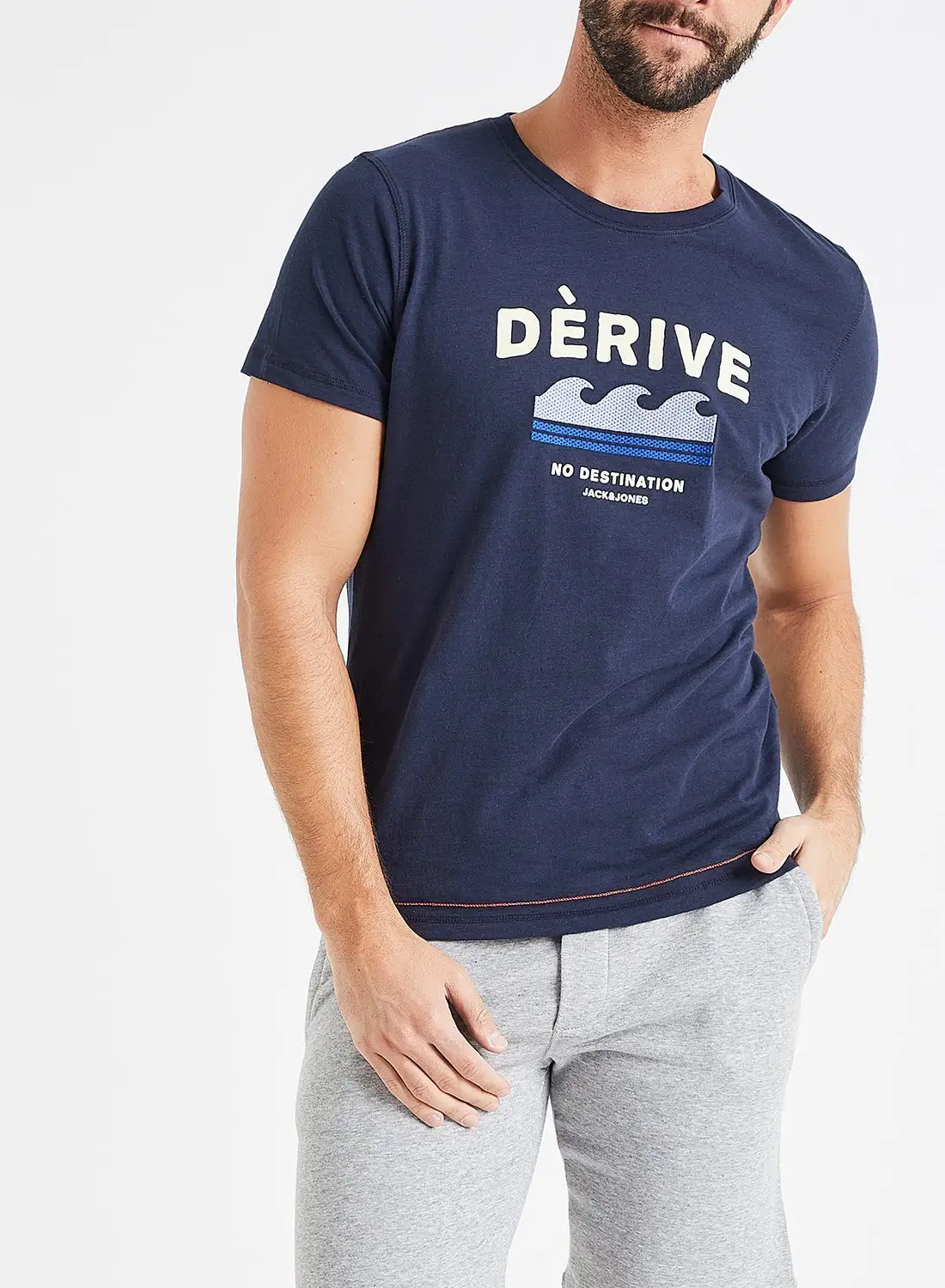 JACK & JONES Derive Print Crew Neck T-Shirt Navy