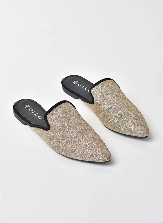 Aila Slip-On Detail Mules Gold