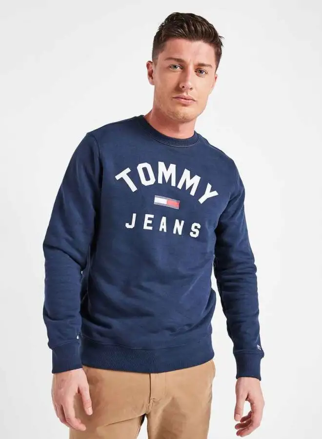 TOMMY JEANS Printed Cotton Long Sleeves Sweatshirt Blue