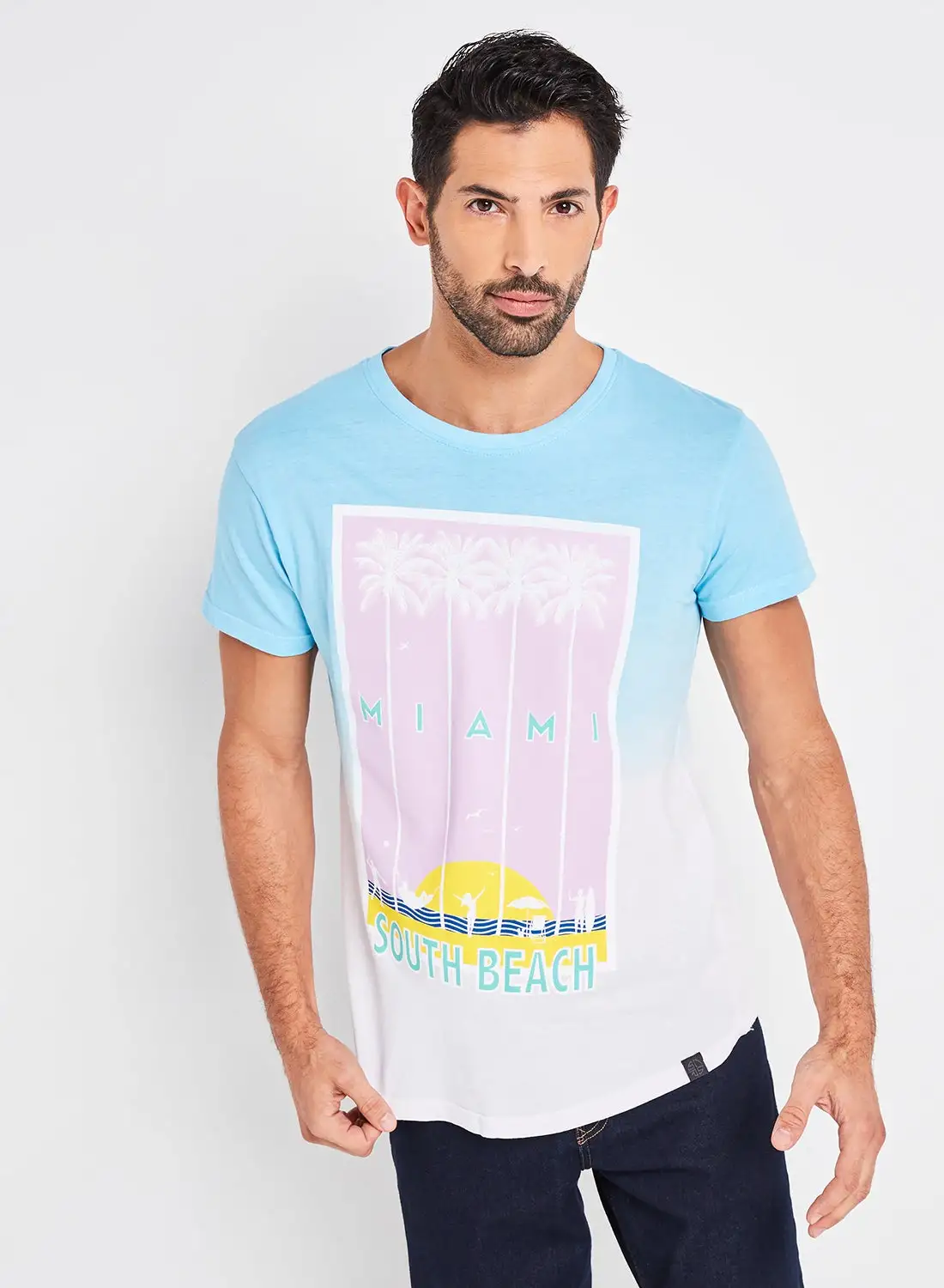 SOUL STAR Gradient Shade Beach T-Shirt Turquoise