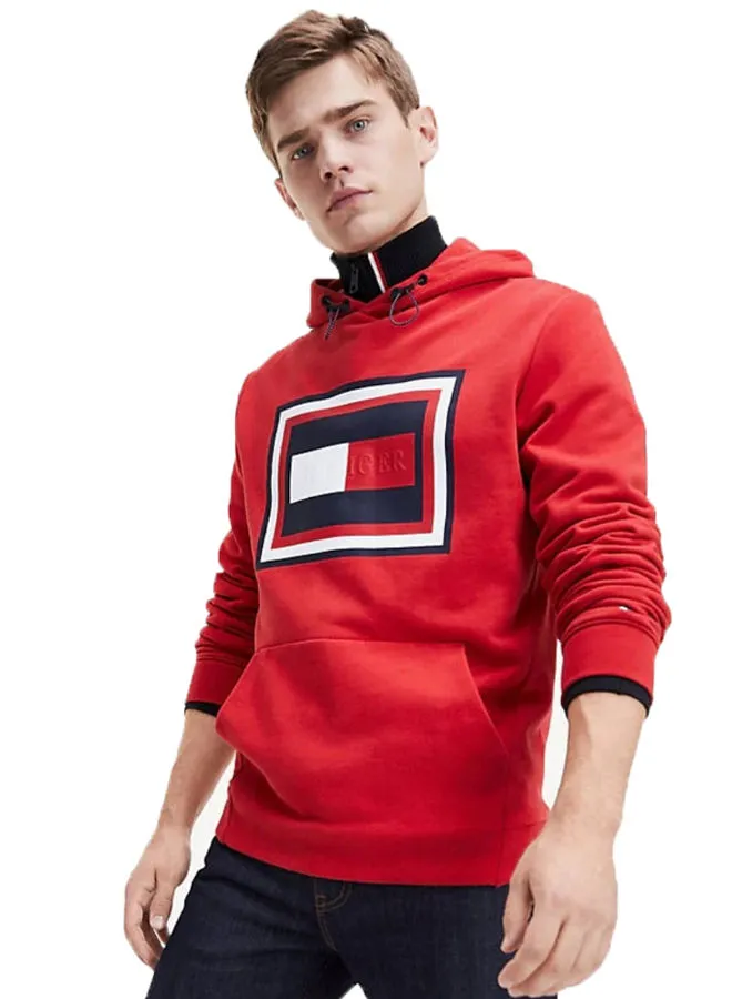 TOMMY HILFIGER Embossed Hooded Hoodie Primary Red