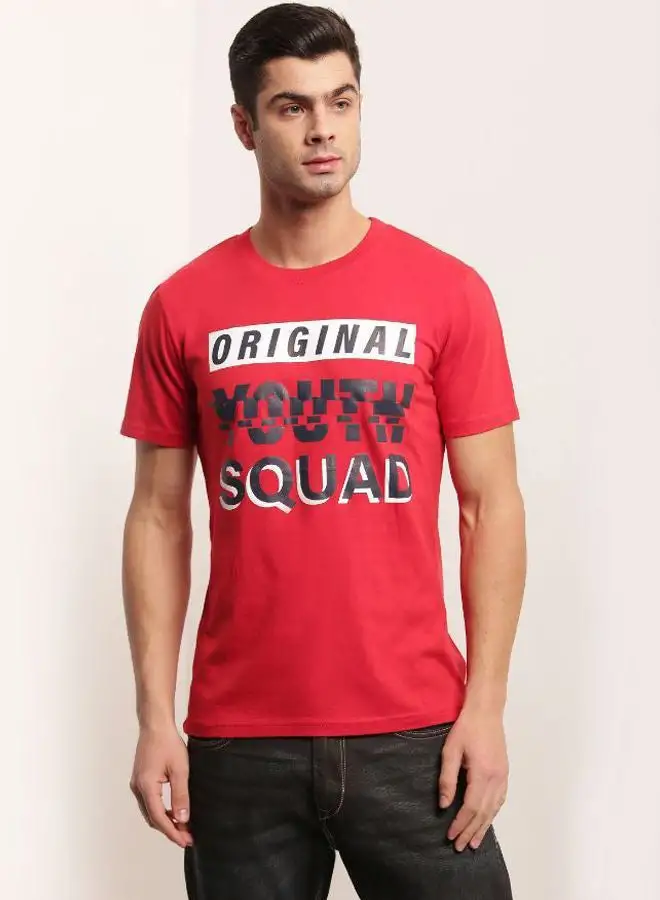 QUWA Graphic Printed Round Neck T-Shirt Salsa Red