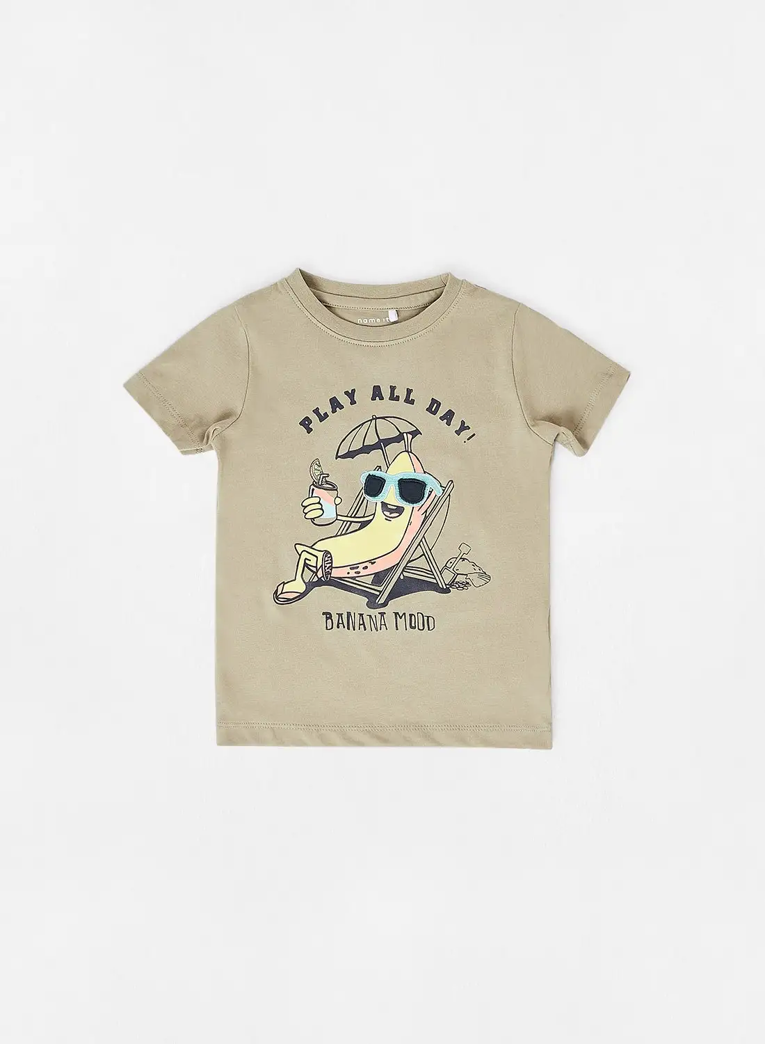 NAME IT Baby/Kids Beach Print T-Shirt Khaki Green