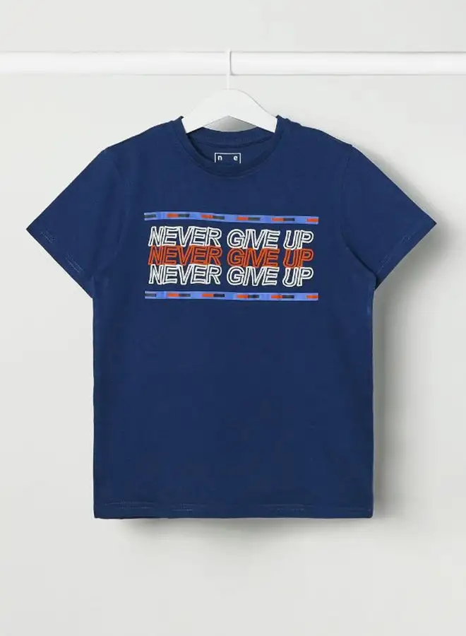 NEON Boys Crew Neck Short Sleeve T-Shirt أزرق منتصف الليل