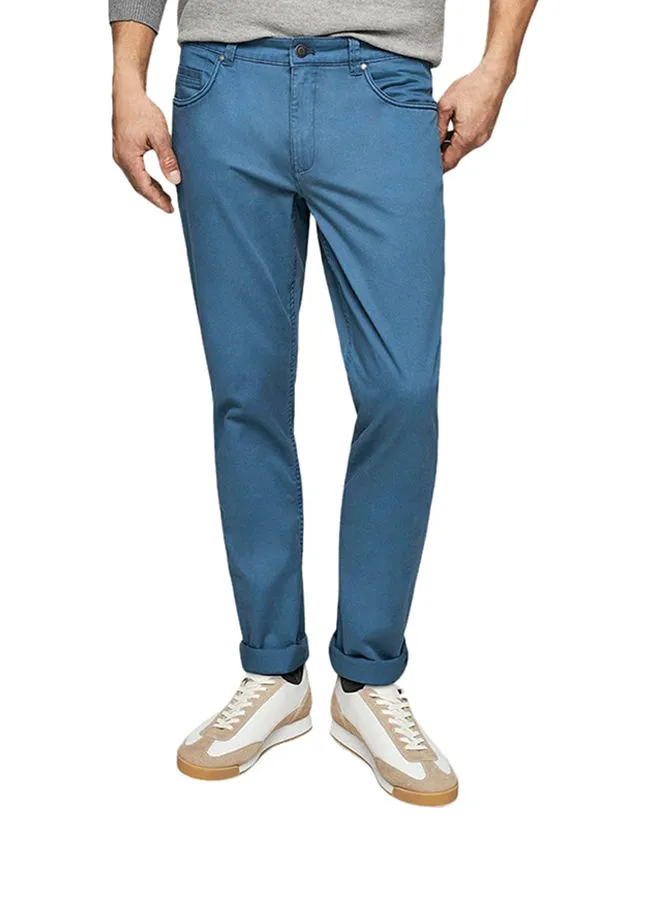 MANGO Slim Fit Cotton Pants Blue