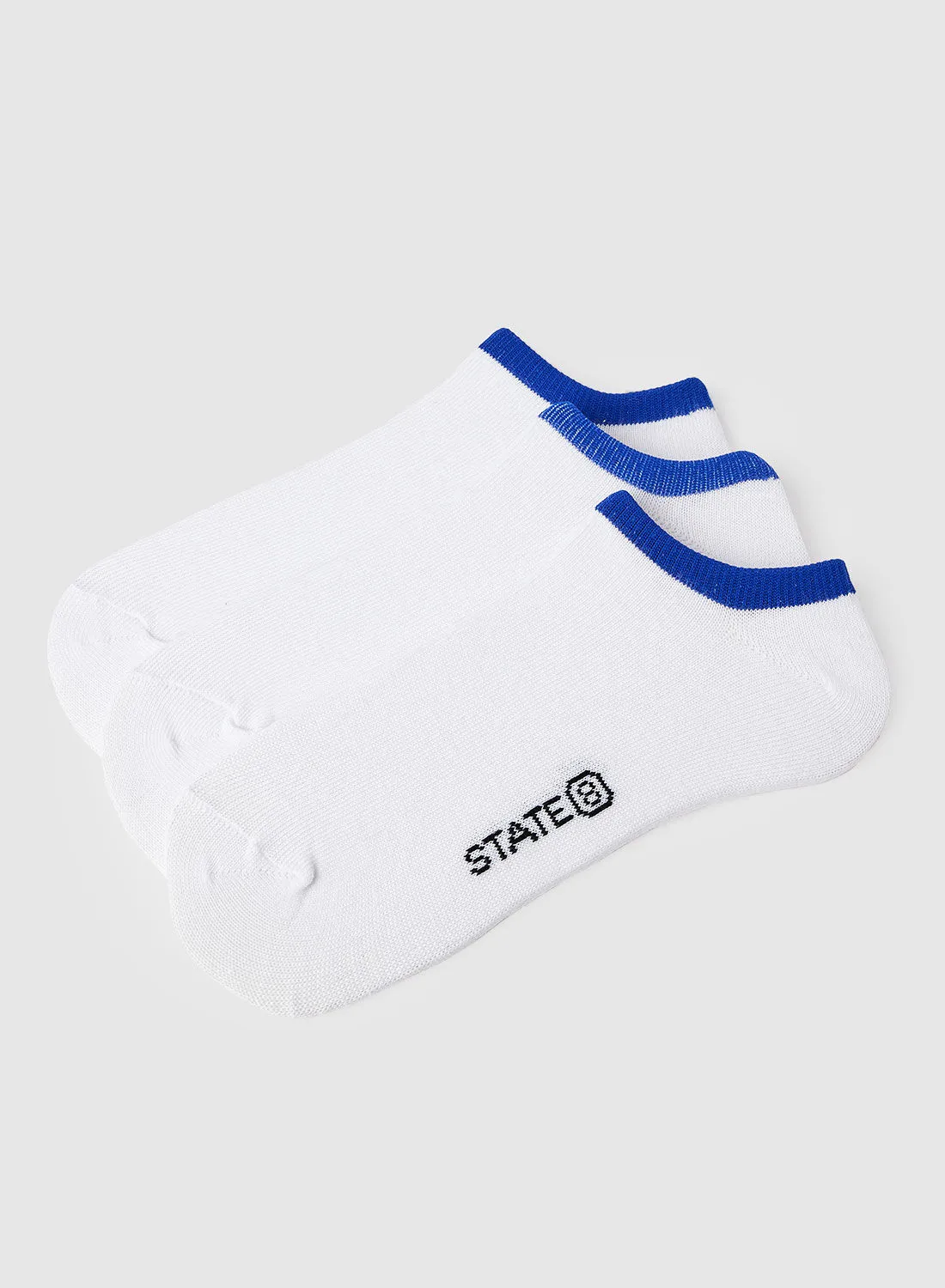 STATE 8 Contrast Ankle Socks (Pack of 3) White/Blue