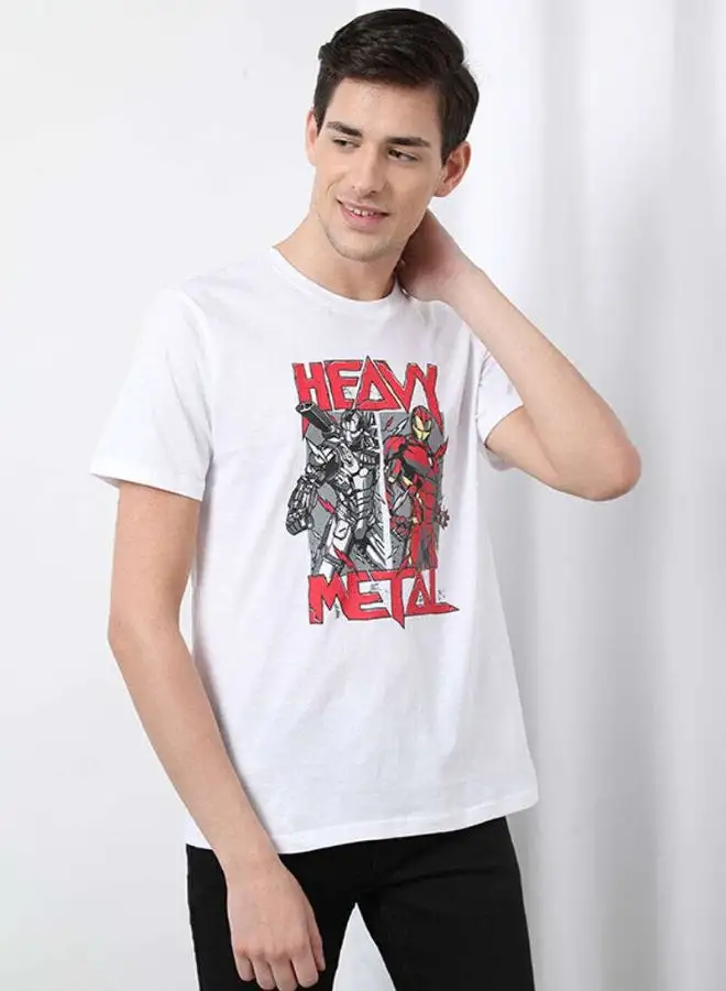 DRIP Iron Man Printed Round Neck Regular Fit T-Shirt Ivory