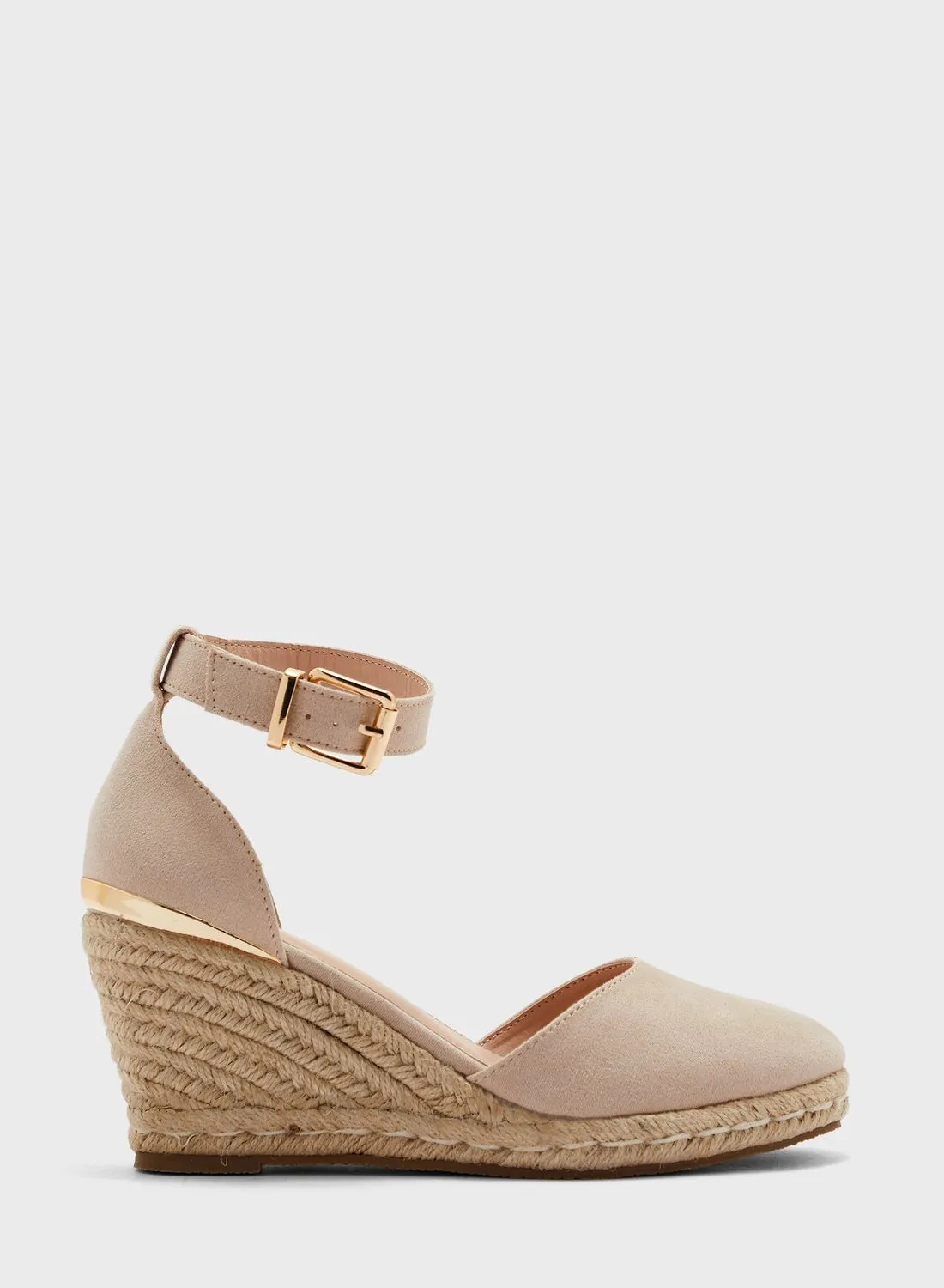 Truffle Gold Trim Wedge Espadrille Sandal