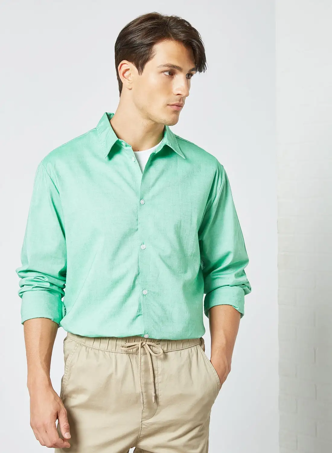 STATE 8 Oxford Chambray Long Sleeve Shirt Green