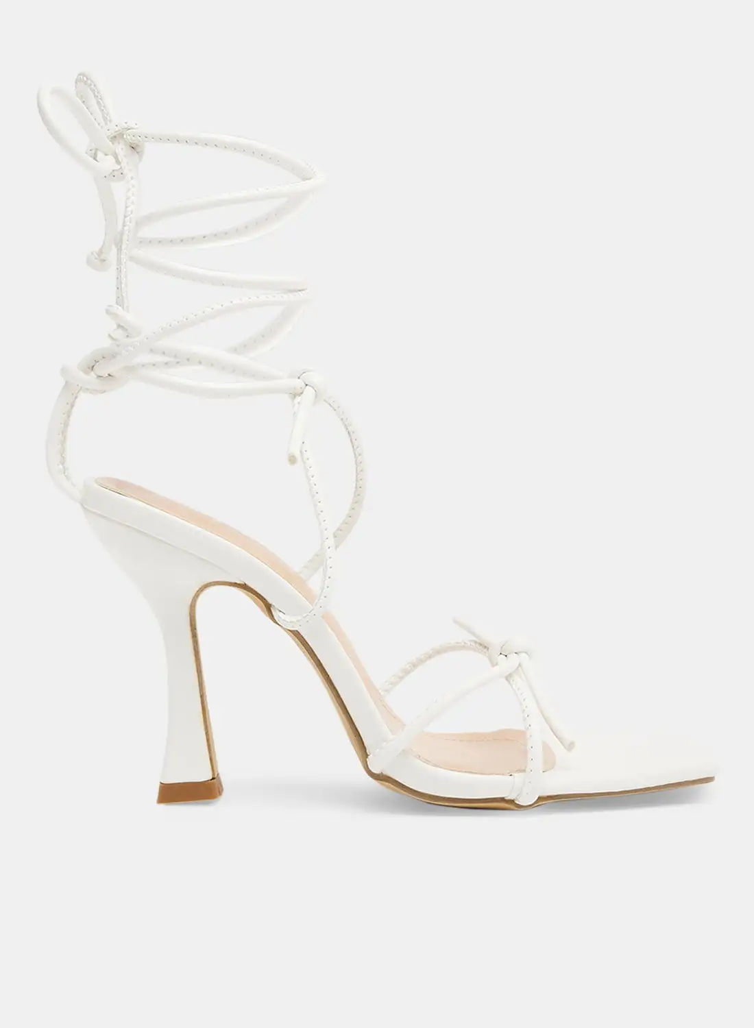 LABEL RAIL PU Tie-Up High Heel Sandals White