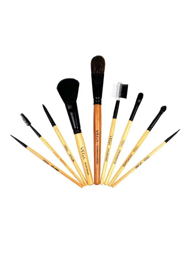 Vega 9-Piece Multi-Purpose Brush Set Black/Beige/Golden