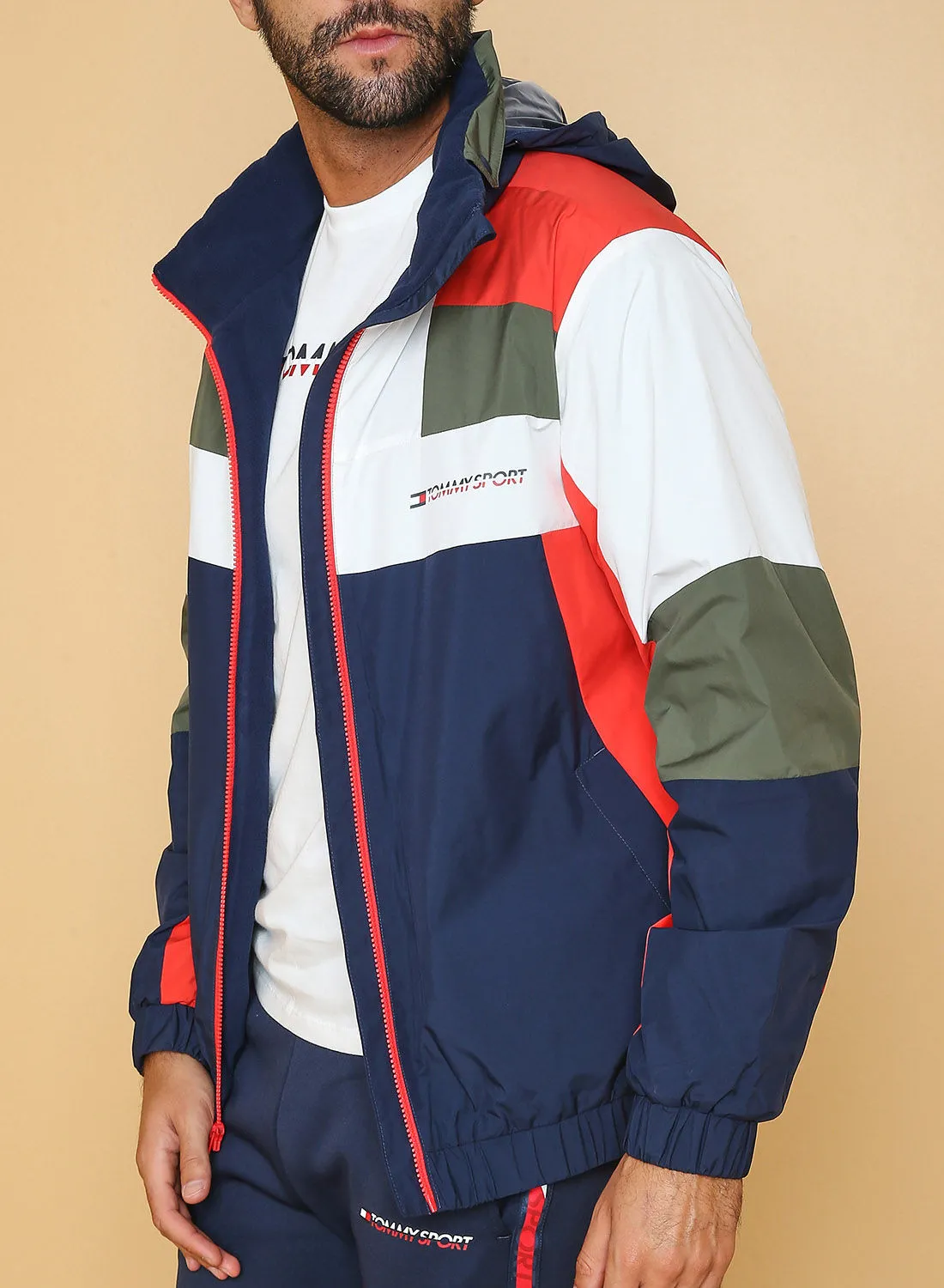 TOMMY SPORT Long Sleeve Colourblock Hooded Jacket multicolour