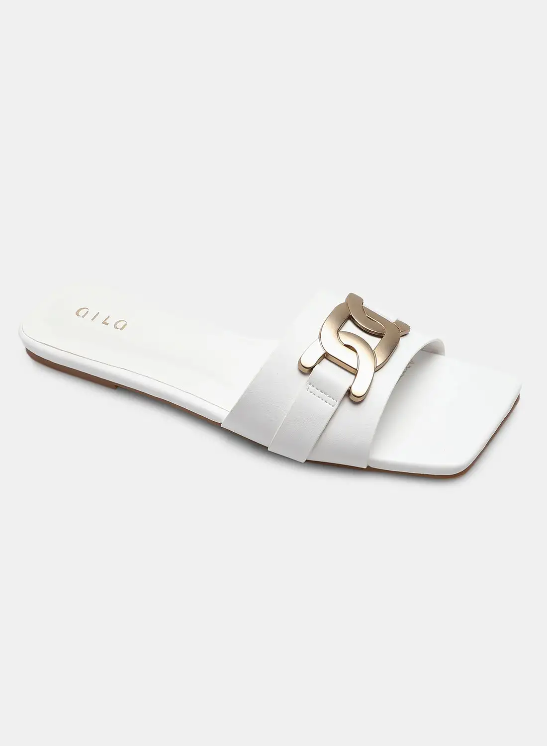 Aila Buckle Detail Strap Slides White/Gold