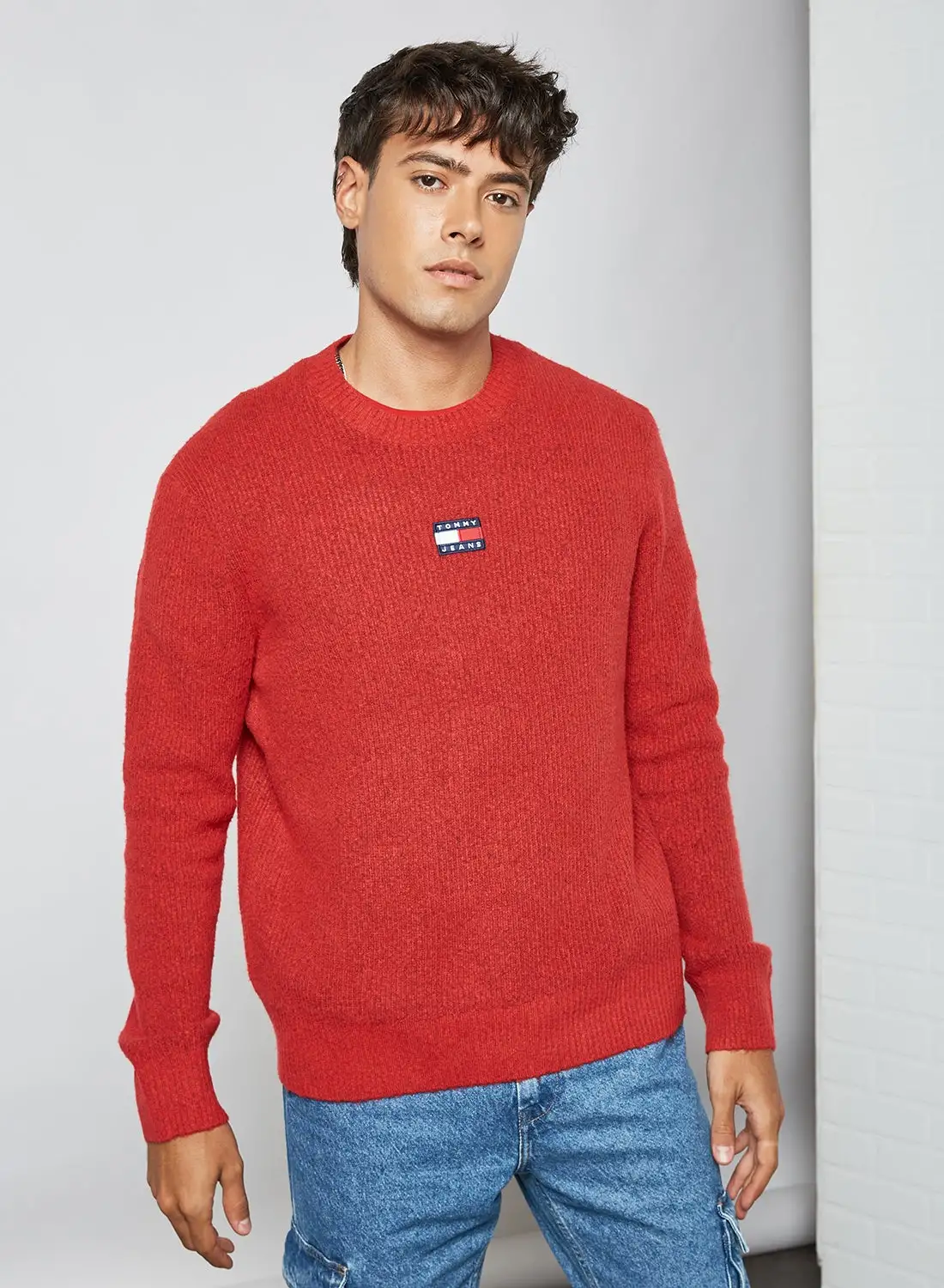 TOMMY JEANS Logo Badge Sweater Red